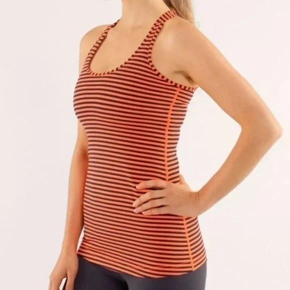 Lululemon Racerback Tank Top Orange And Navy Stripes Size 6
